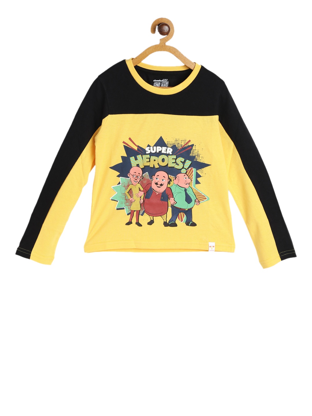 

toothless Boys Yellow Motu Patlu Printed Round Neck T-shirt