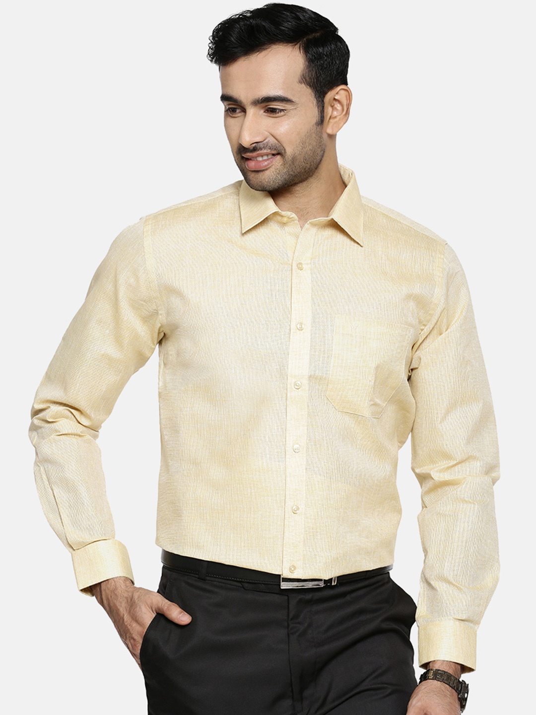 

Ramraj Men Beige Original Regular Fit Wrinkle-Free Solid Formal Shirt