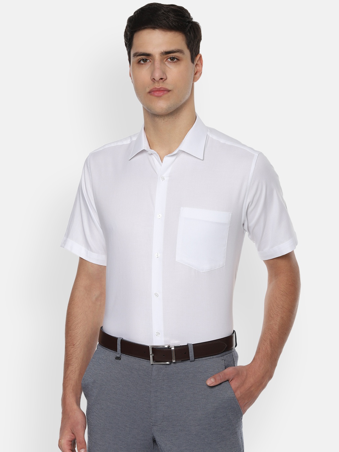 Van Heusen Men White Regular Fit Solid Formal Shirt