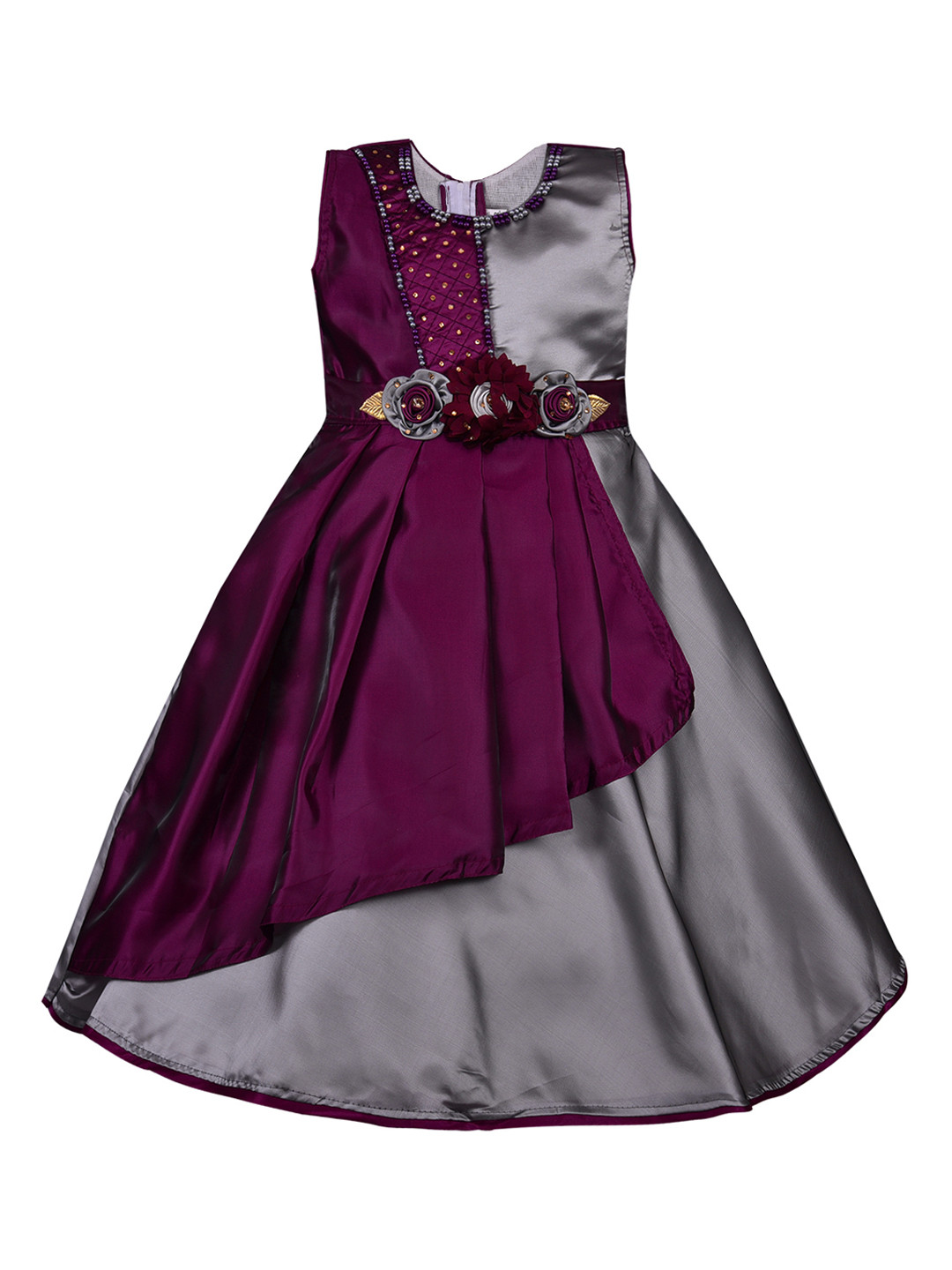 

Wish Karo Girls Purple & Grey Colourblocked Maxi Dress