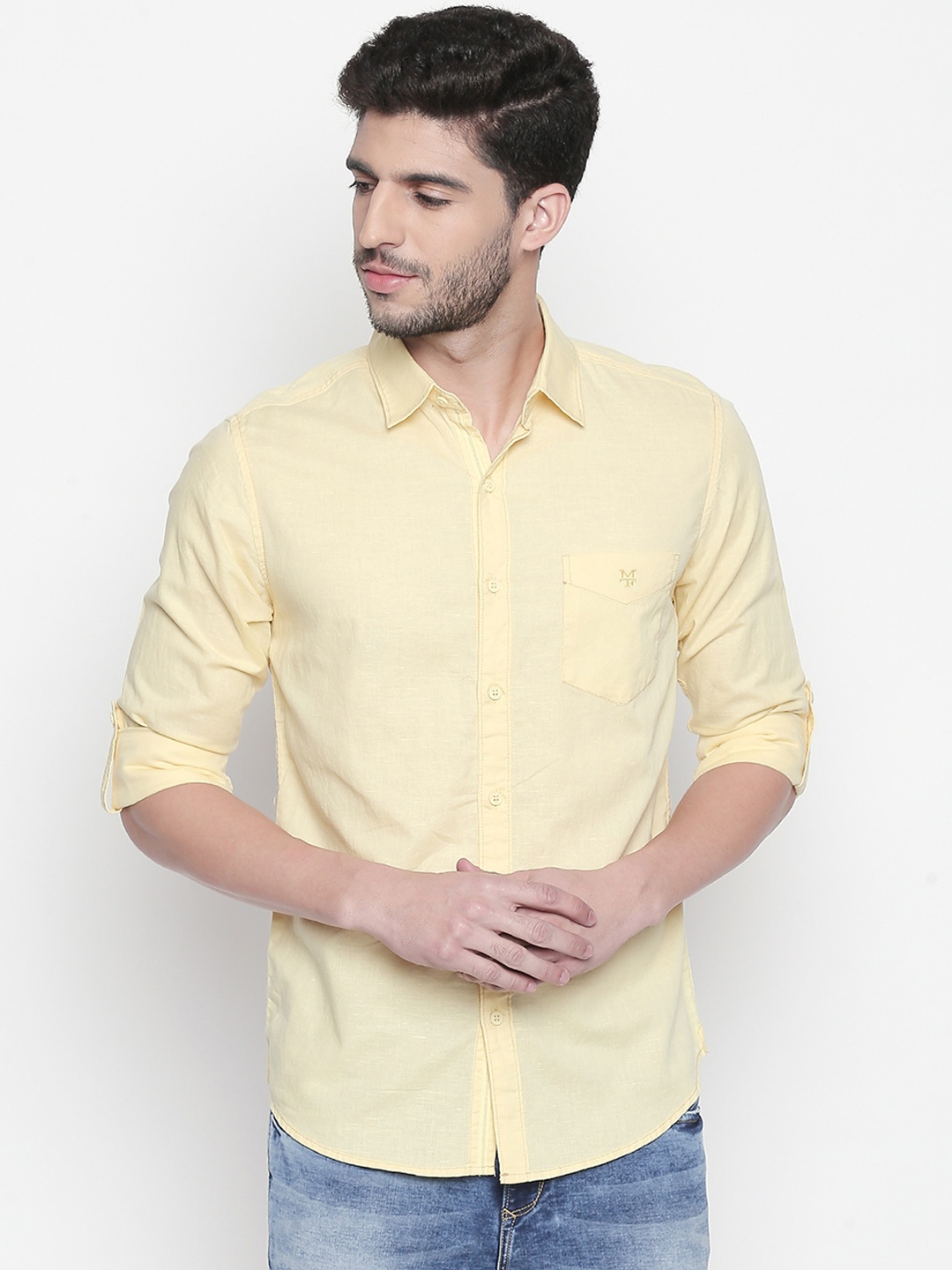 

Mufti Men Yellow Slim Fit Solid Casual Shirt