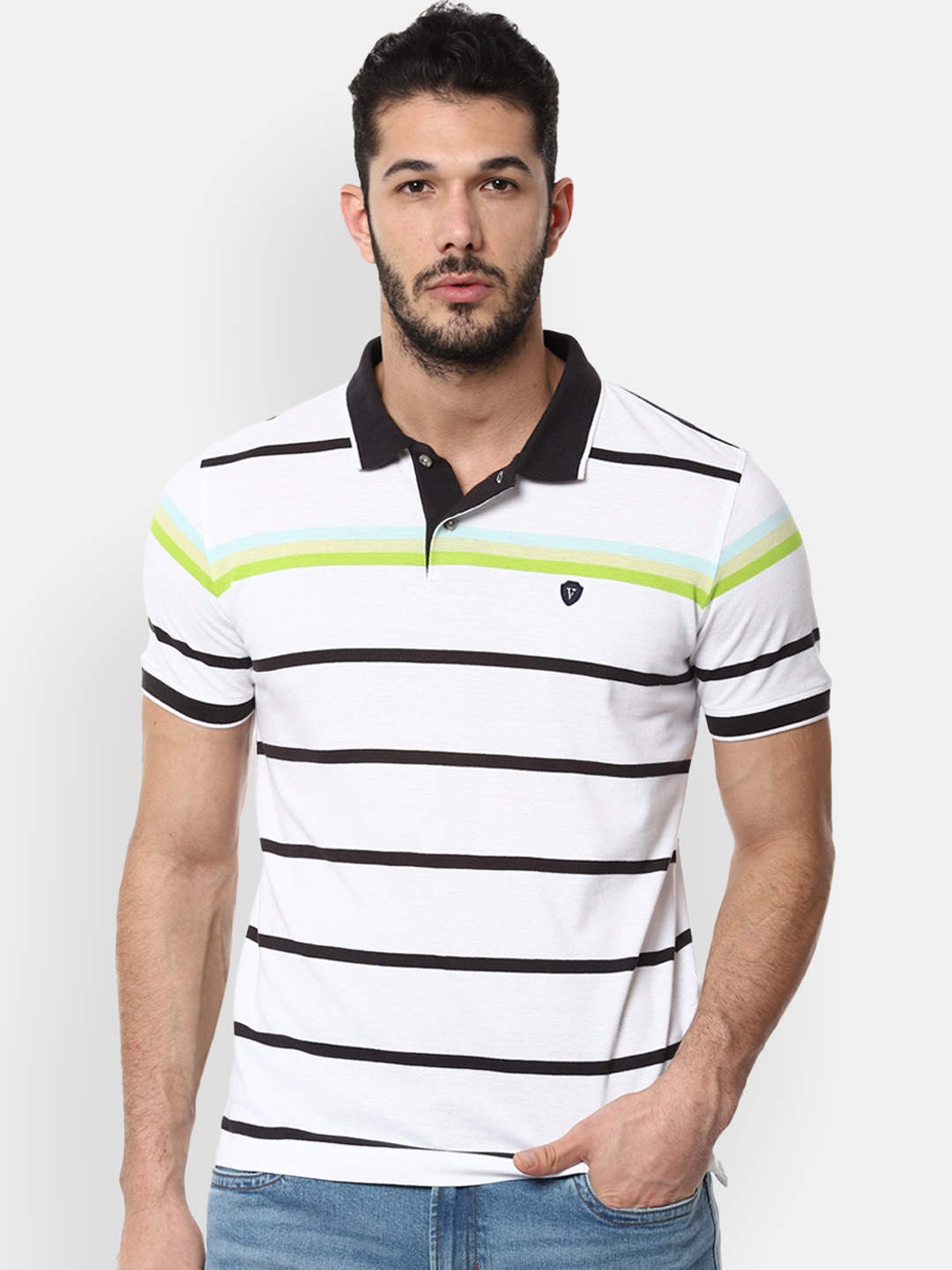 

Van Heusen Sport Men White Striped Polo Collar Pure Cotton T-shirt