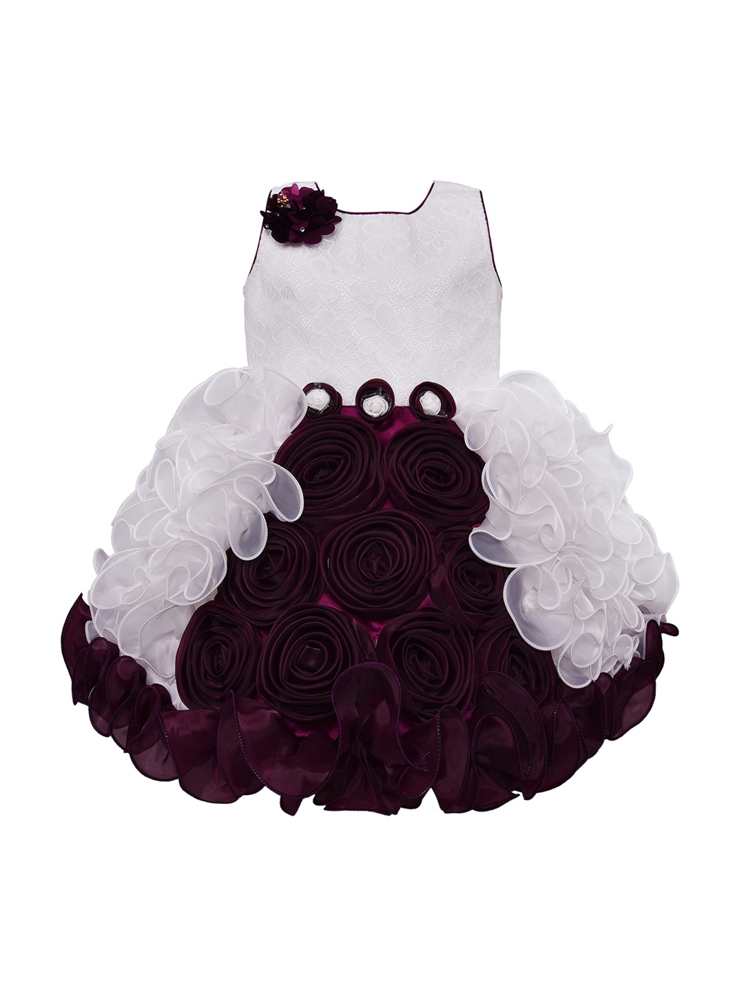 

Wish Karo Girls Maroon & White Colourblocked Fit and Flare Dress