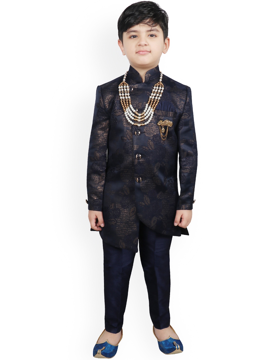 

SG YUVRAJ Boys Navy Blue Printed Sherwani Set