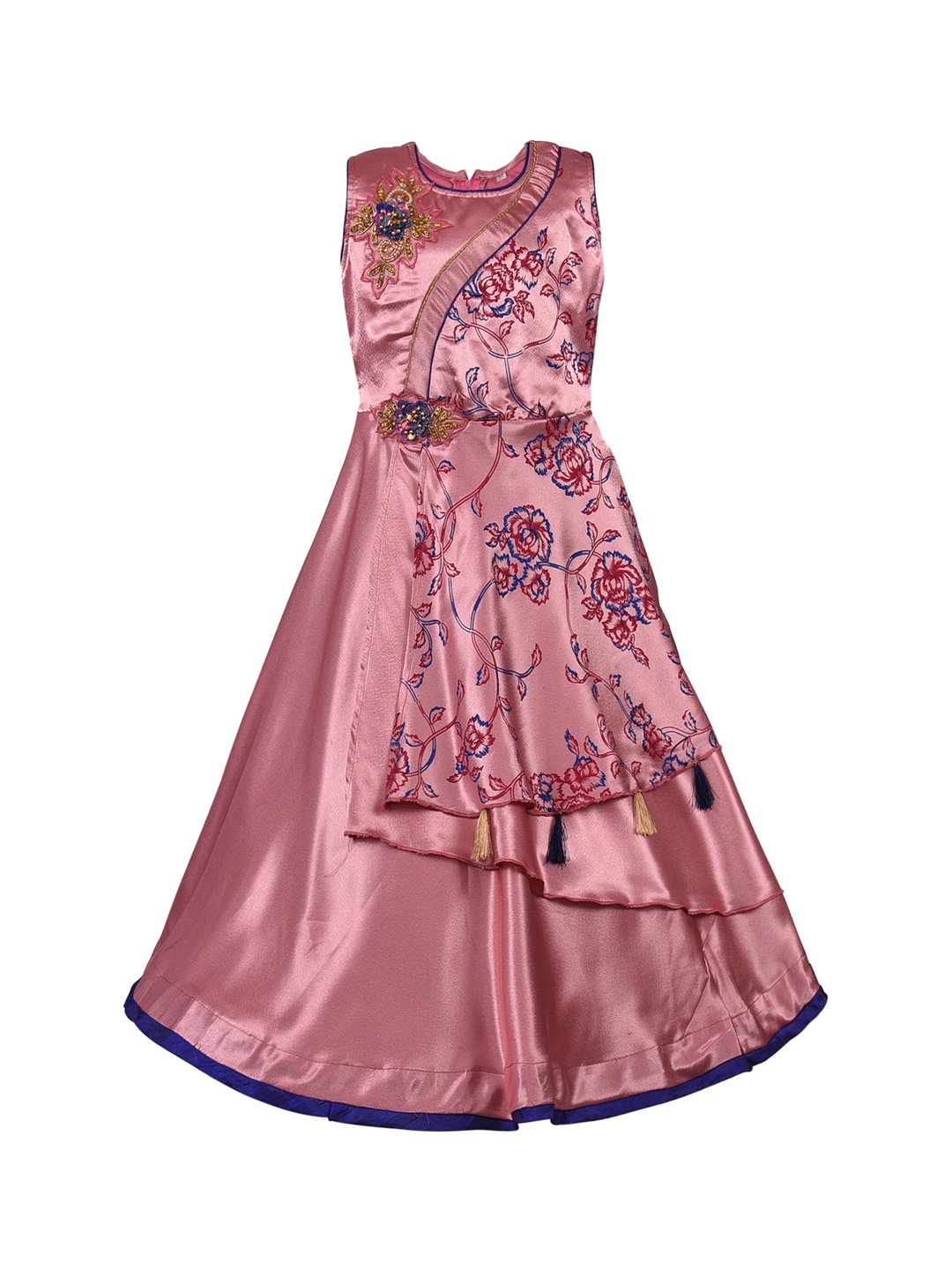 

Wish Karo Girls Pink & Blue Printed Maxi Dress
