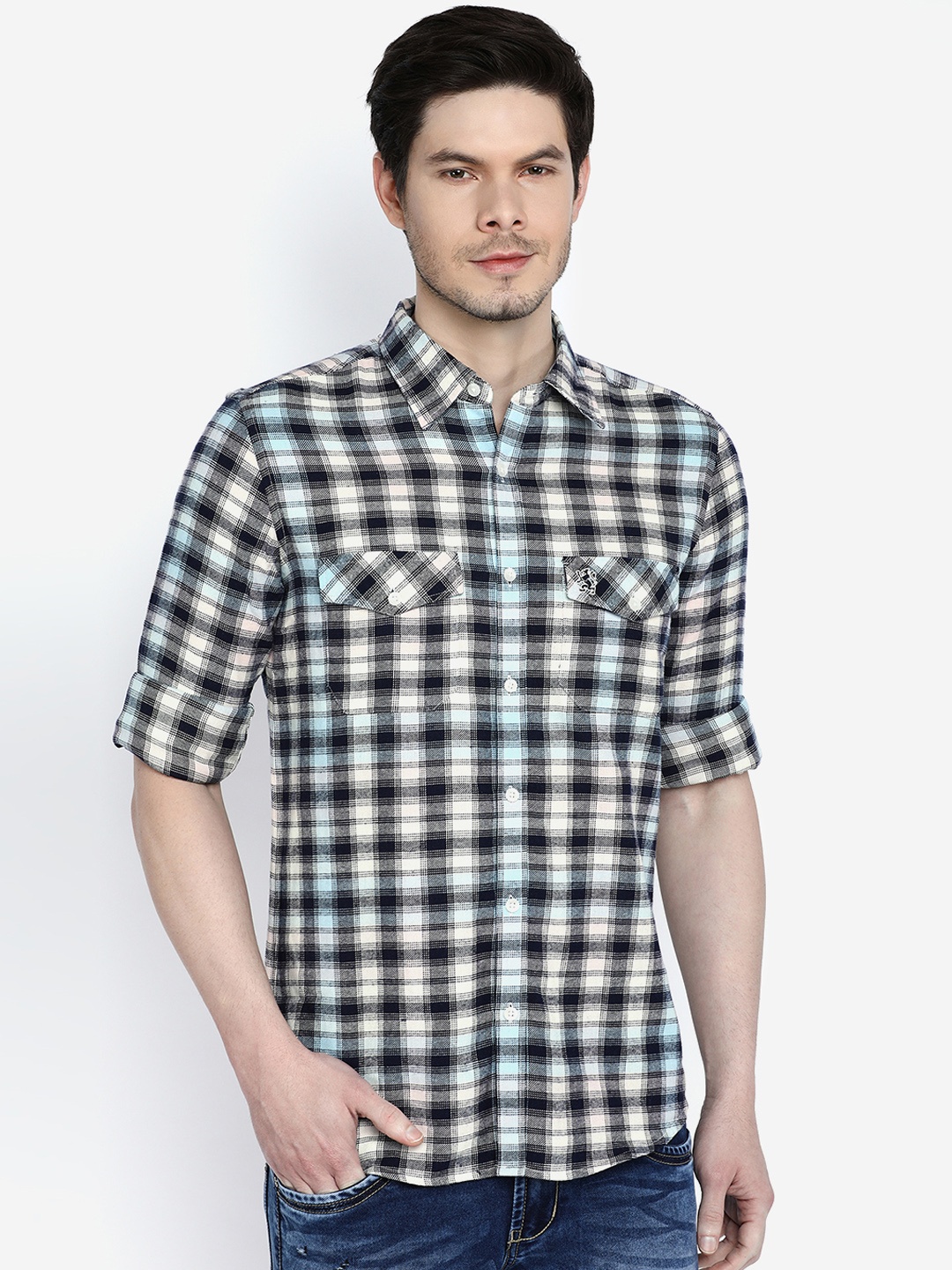 

GIORDANO Men Yellow & Black Checked Slim Fit Casual Shirt
