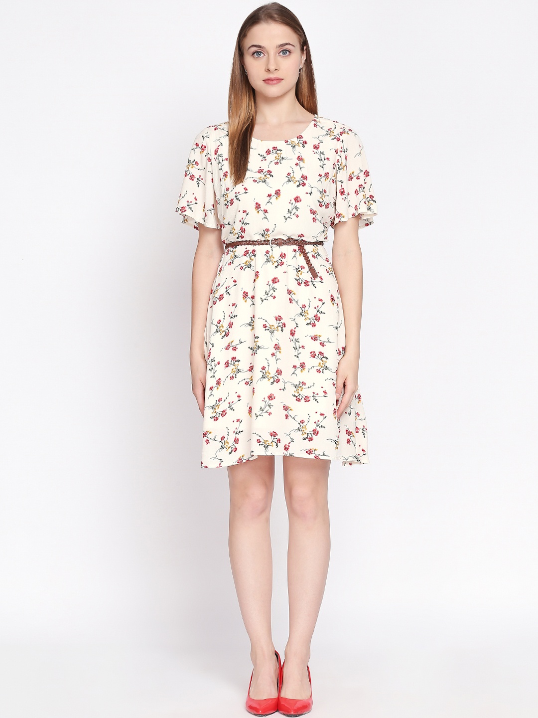 

Honey by Pantaloons Women Cream-Coloured Printed Fit and Flare Dress