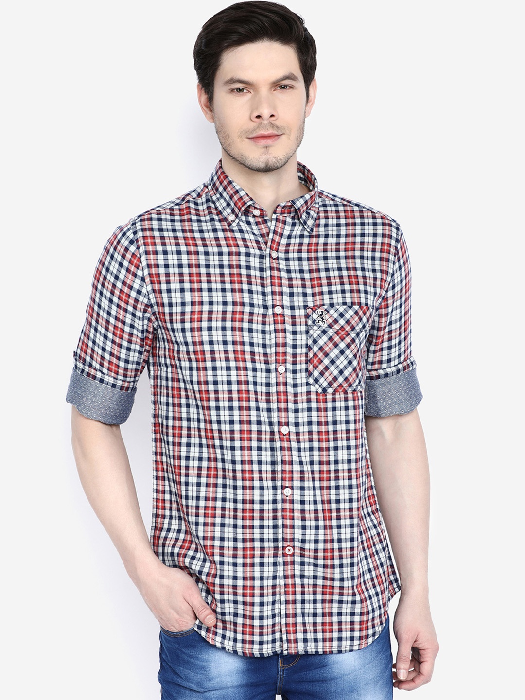 

GIORDANO Men White & Red Checked Slim Fit Casual Shirt