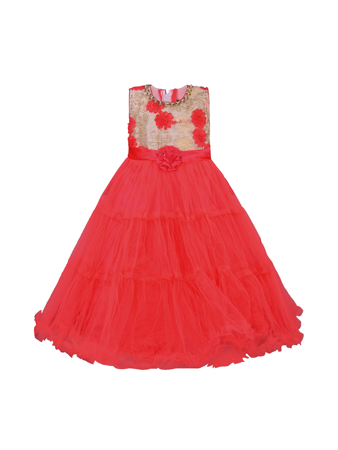 

Wish Karo Girls Red & Beige Embroidered Fit and Flare Dress