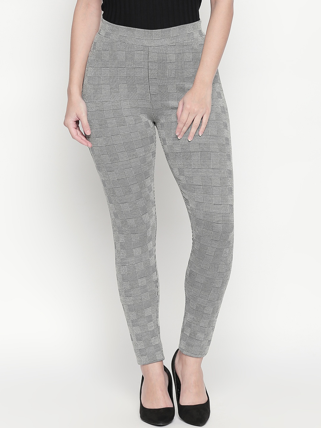 

Annabelle By Pantaloons Women Grey Checked Skinny-Fit Treggings