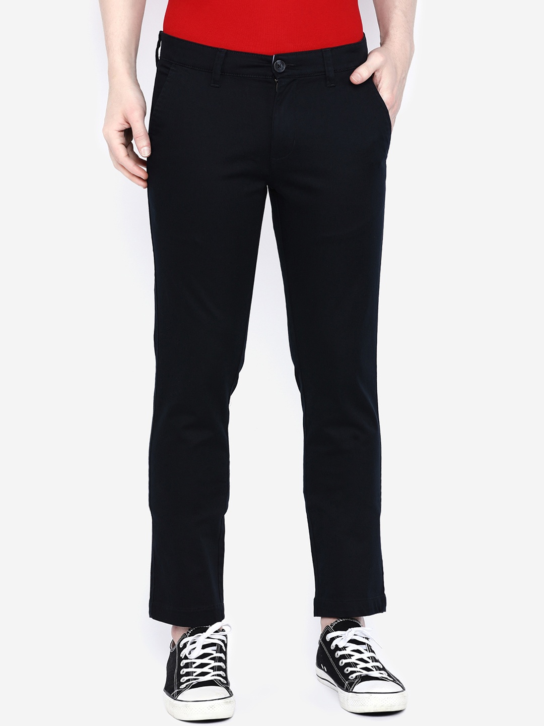 GIORDANO Men Navy Blue Smart Slim Fit Solid Regular Trousers