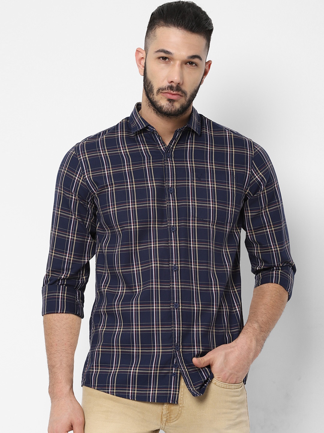 

Allen Solly Sport Men Navy Blue Regular Fit Checked Casual Shirt