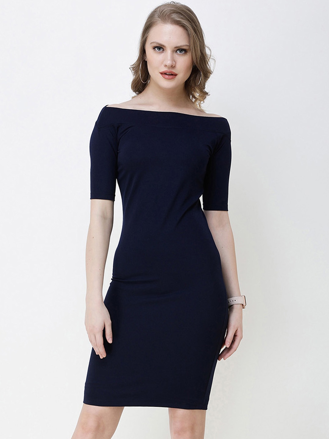 

SCORPIUS Women Navy Blue Solid Sheath Dress
