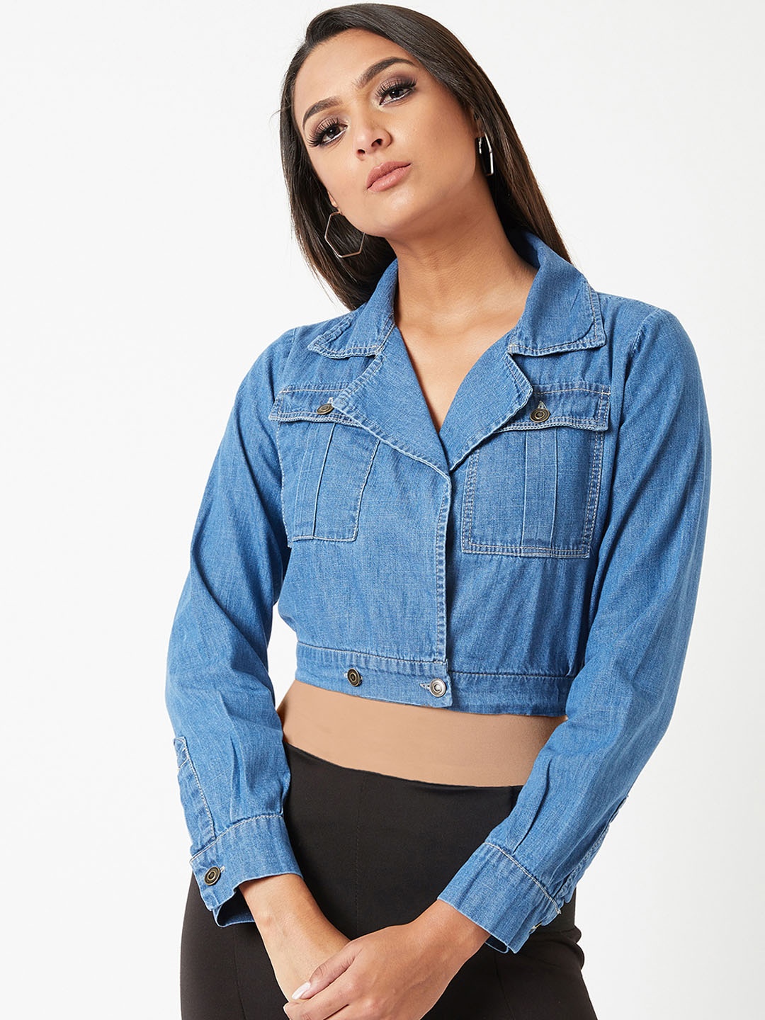 

Miss Chase Women Blue Solid Denim Jacket