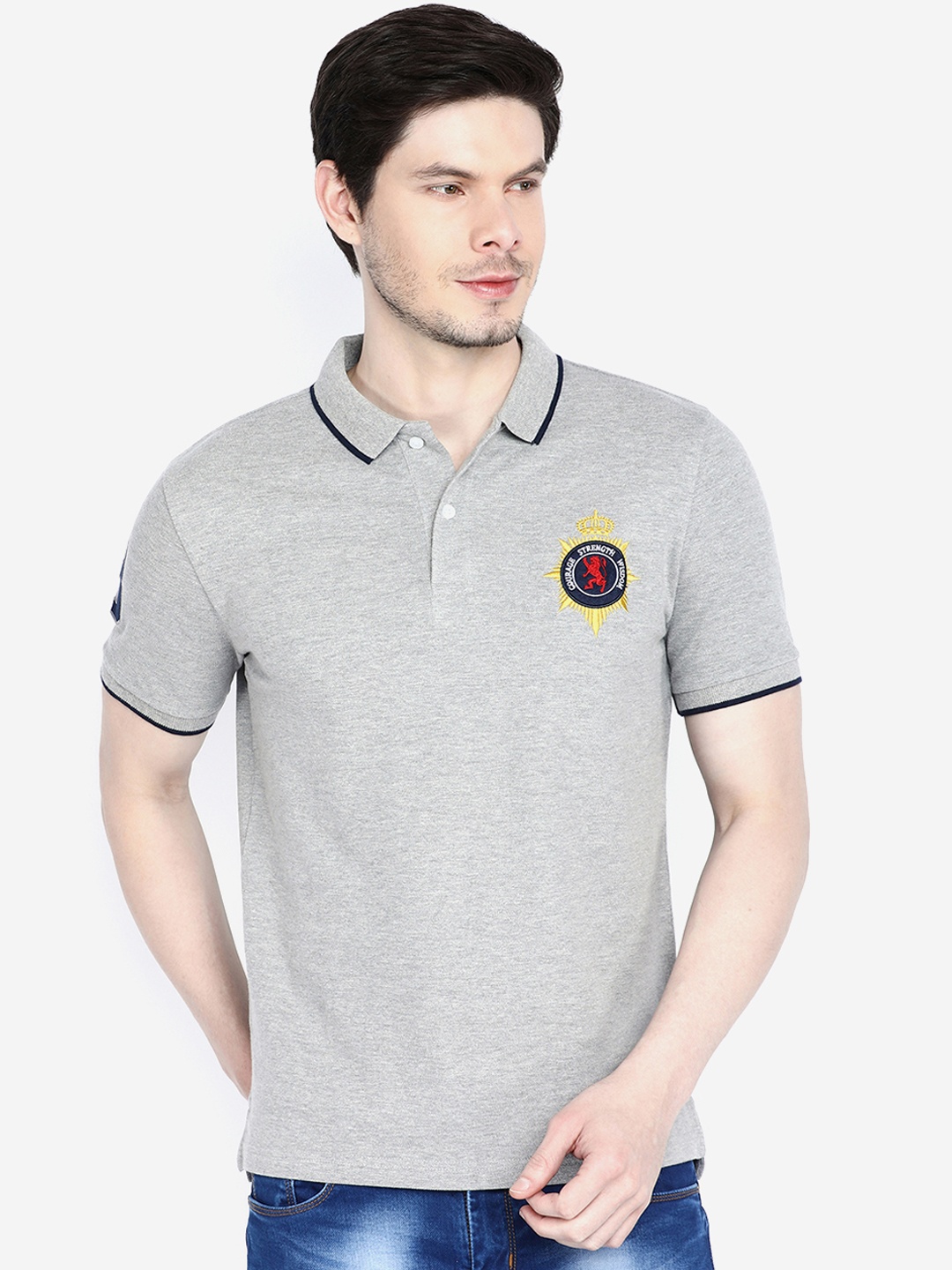 

GIORDANO Men Grey Solid Slim Fit Polo Collar T-shirt