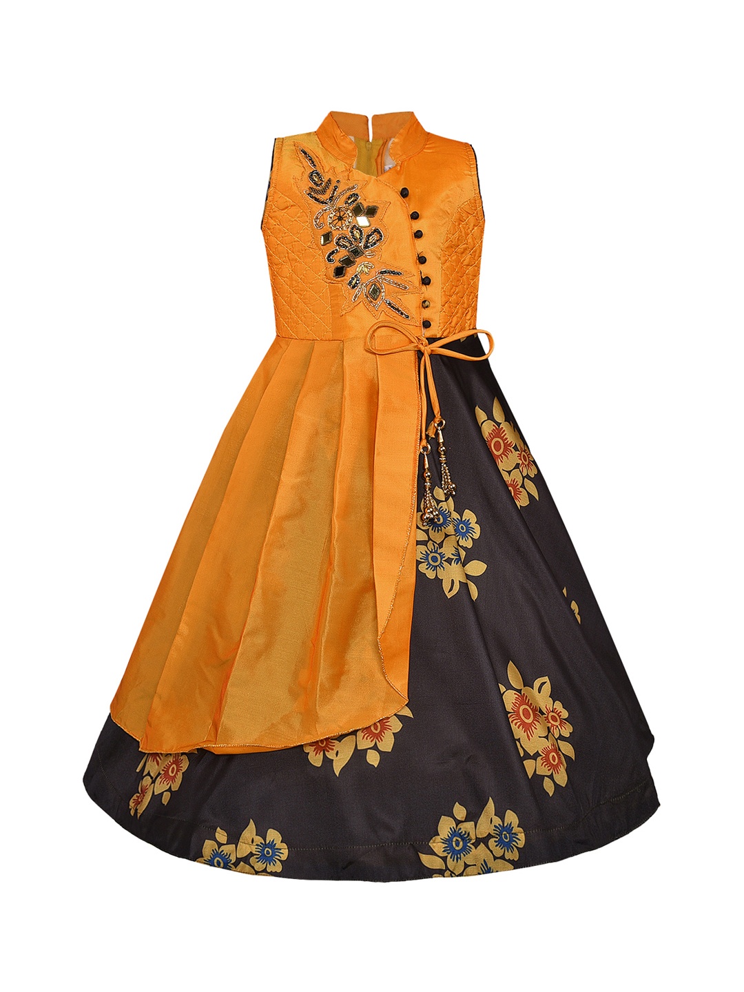

Wish Karo Girls Yellow & Brown Printed Fit and Flare Dress