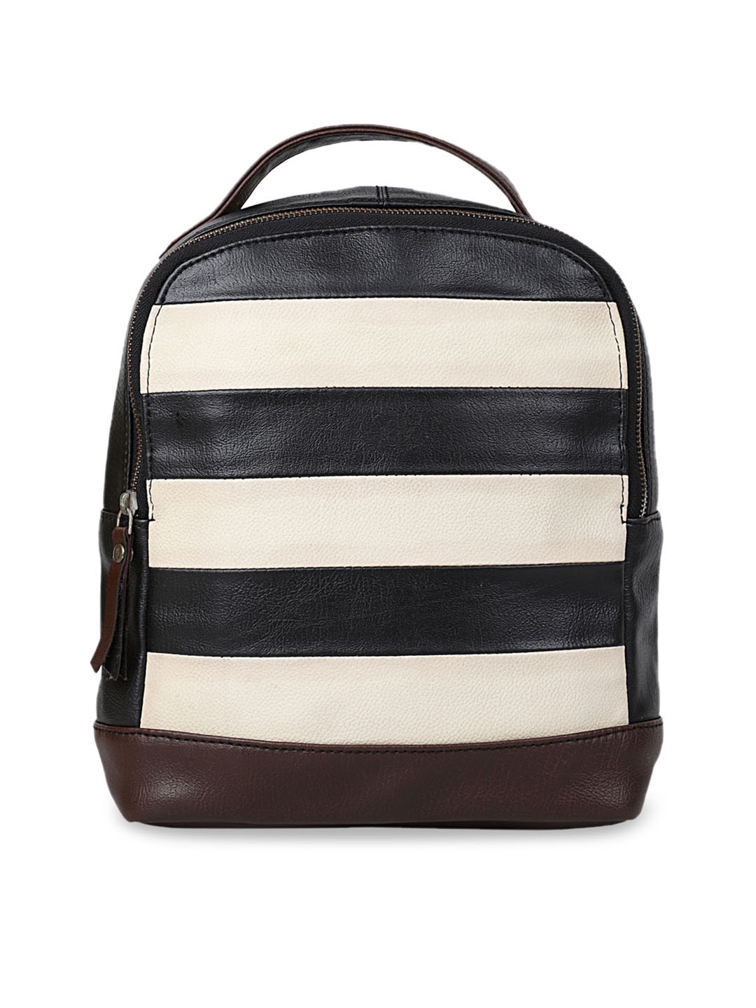 

Bagsy Malone Women Black & Off-White Striped Backpack