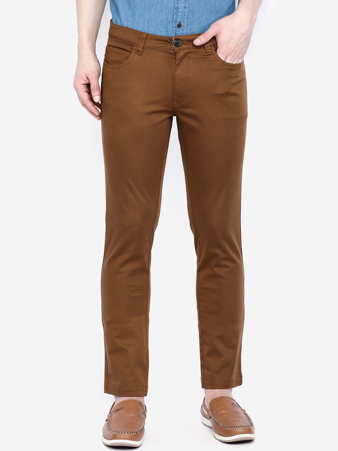

GIORDANO Men Khaki Smart Slim Fit Solid Regular Trousers