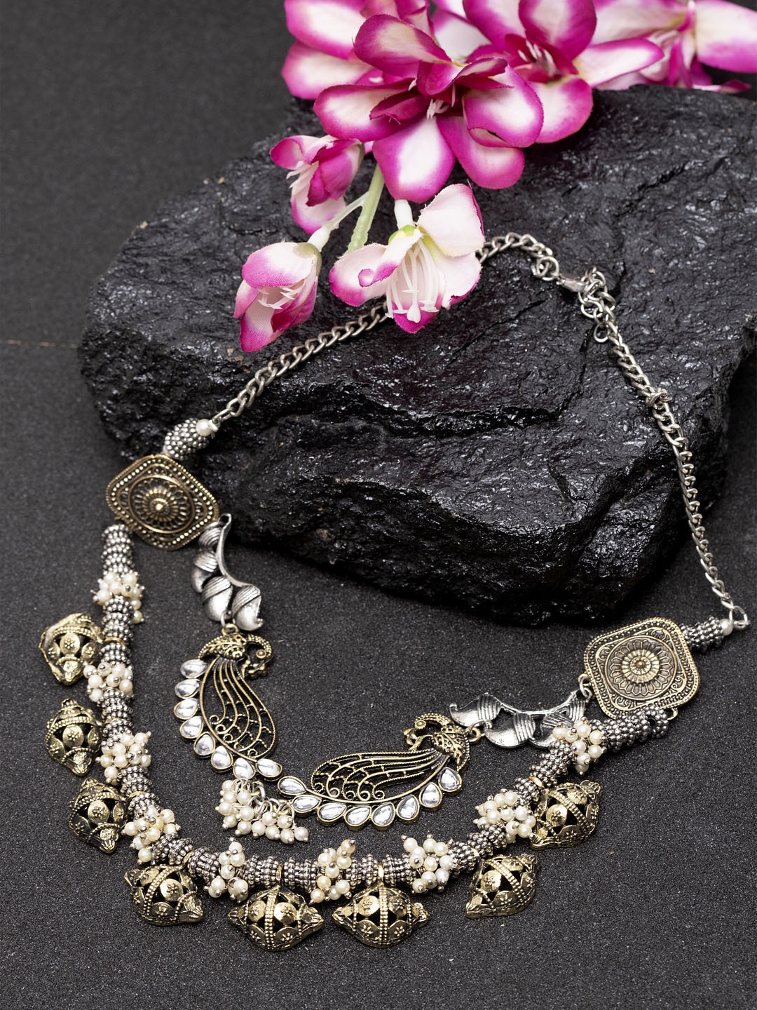 

Moedbuille Gold & White German Silver Brass-Plated Layered Necklace
