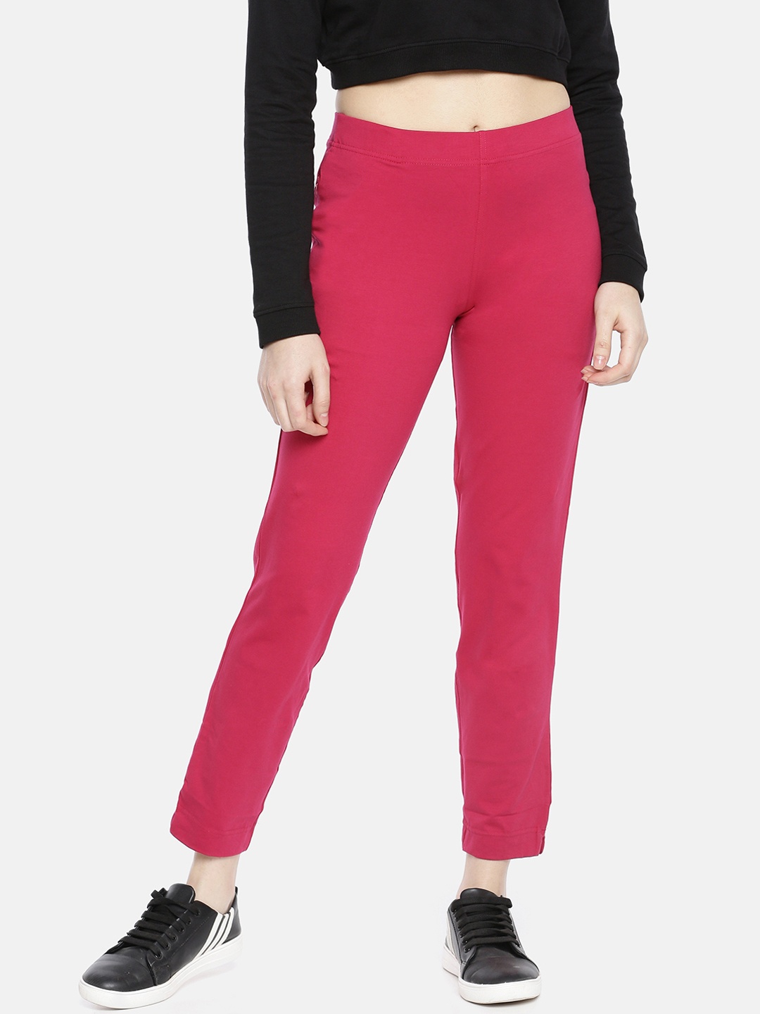 Dollar Missy Women Pink Straight Fit Solid Cigarette Trousers