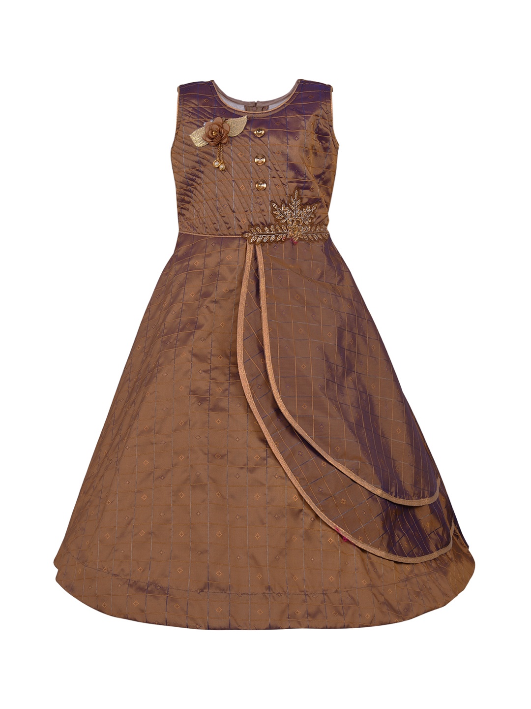 

Wish Karo Girls Brown Checked Maxi Dress