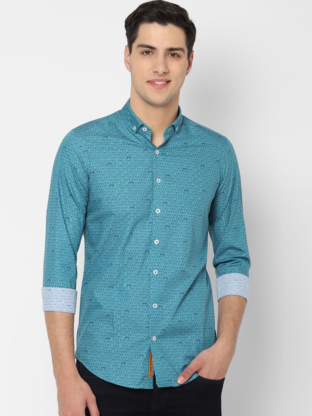 

SIMON CARTER LONDON Men Sea Green Slim Fit Printed Casual Shirt