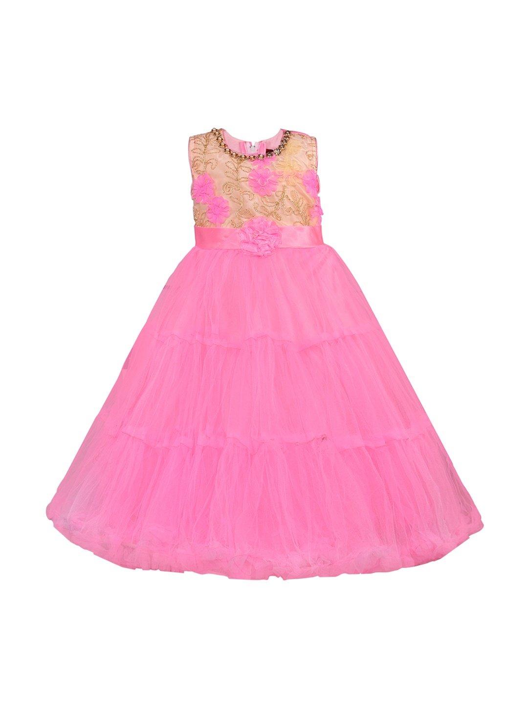

Wish Karo Girls Pink & Beige Self Design Maxi Dress