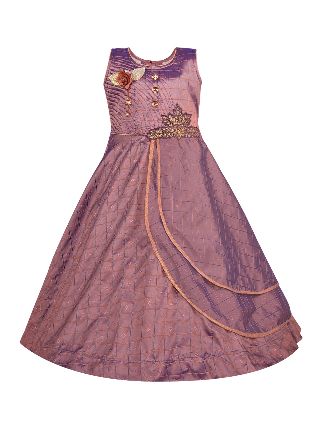 

Wish Karo Girls Purple Checked Maxi Dress