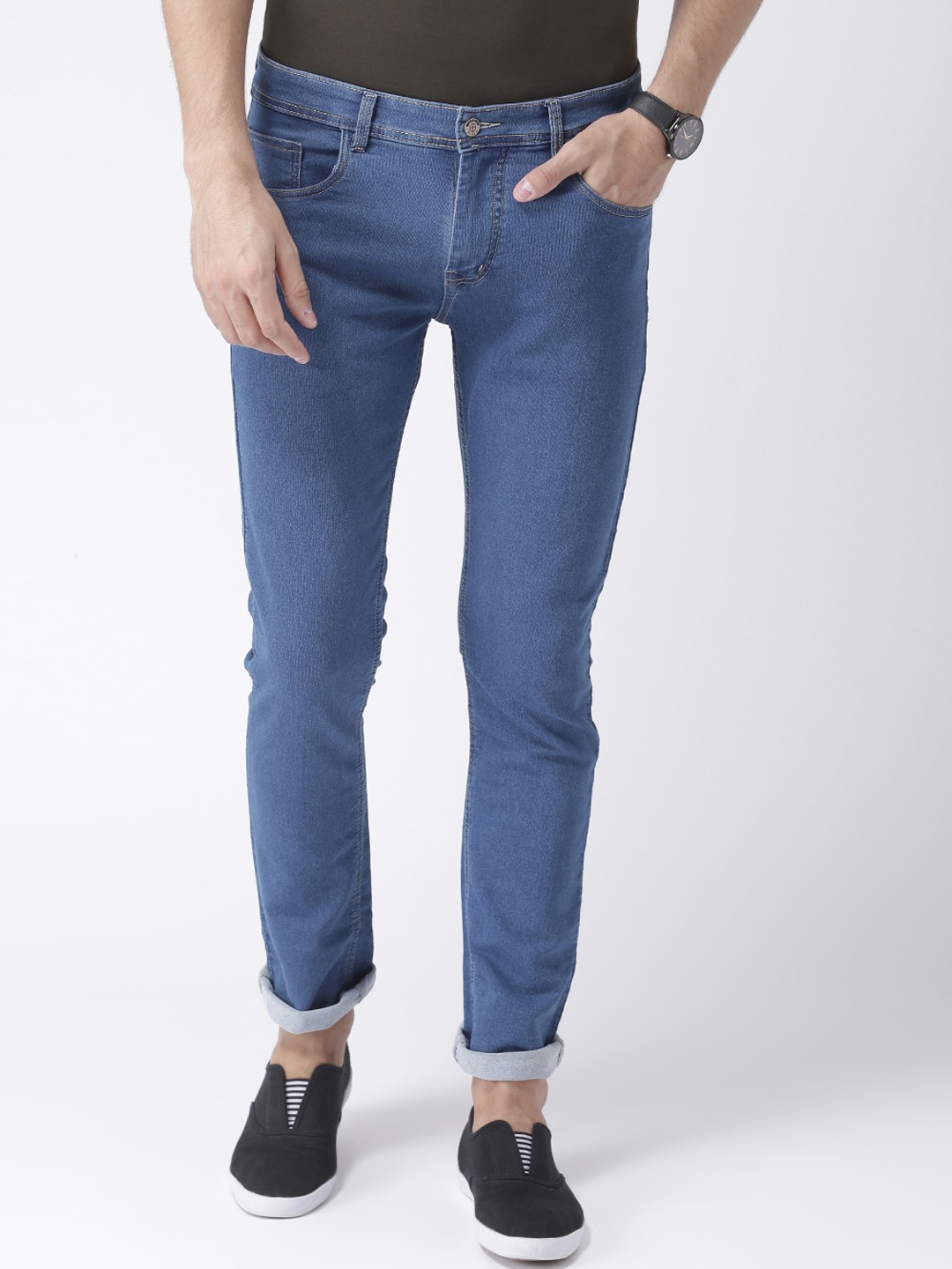 Hangup Men Blue Regular Fit Mid-Rise Clean Look Stretchable Jeans