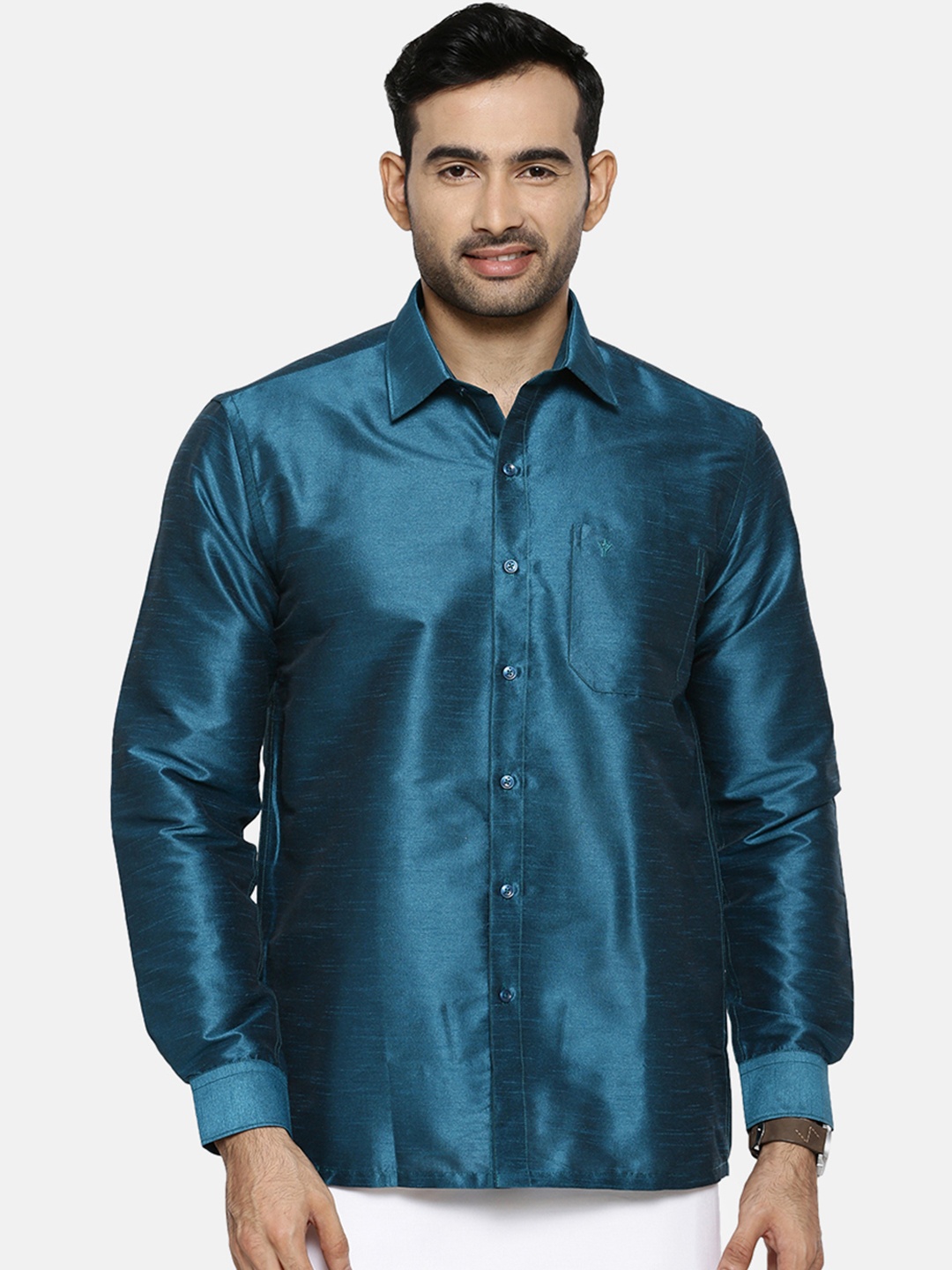 

Ramraj Men Blue Original Regular Fit Solid Ethnic Shirt