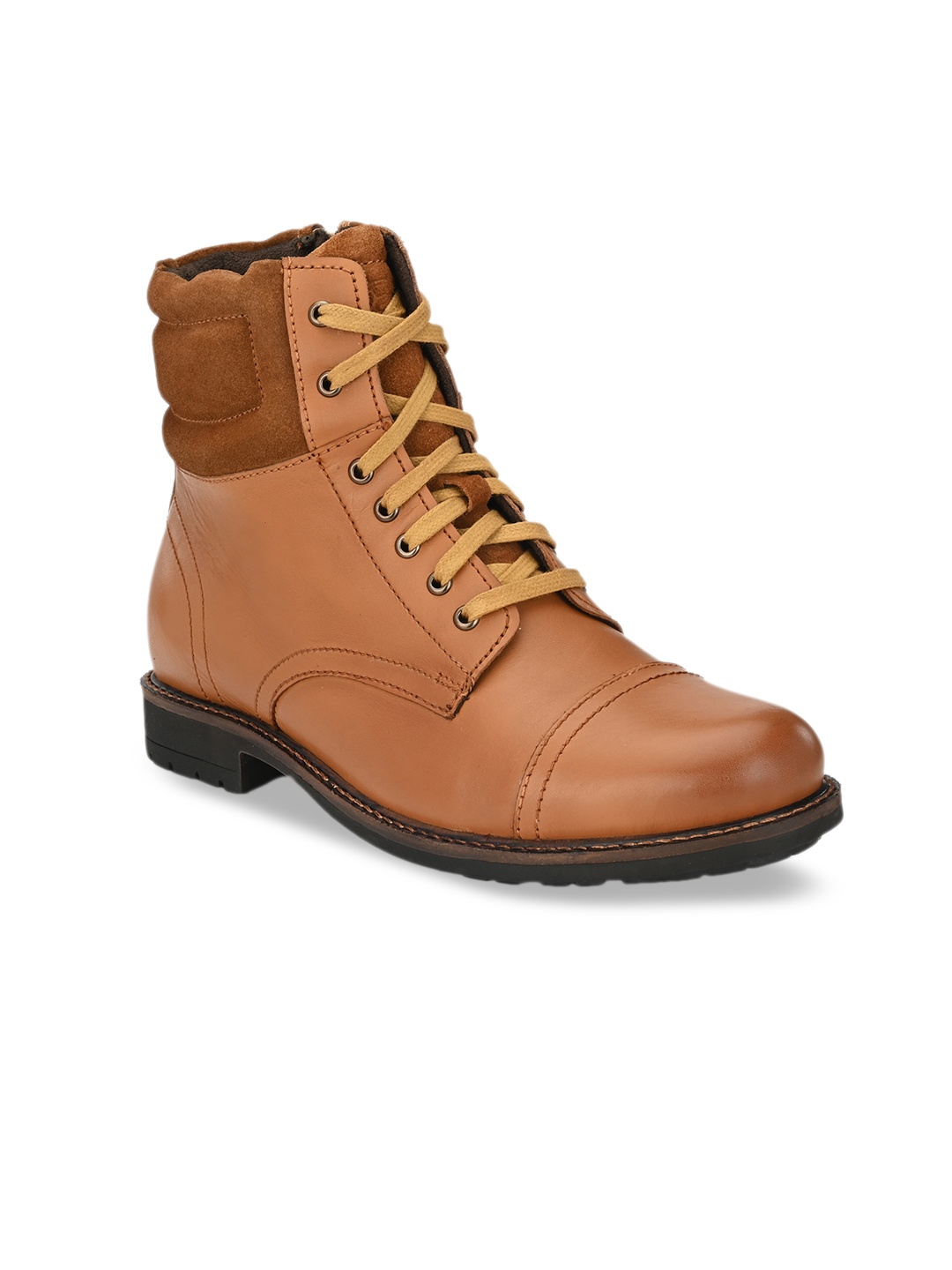 

Delize Men Tan Brown Solid Leather High-Top Flat Boots