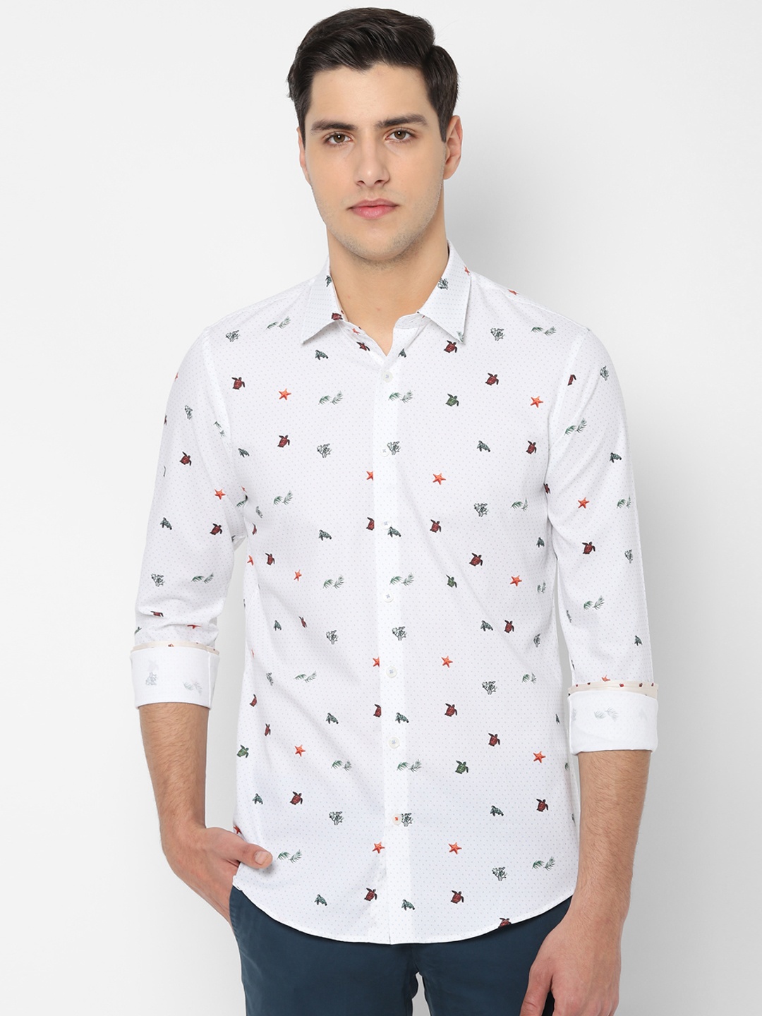 

SIMON CARTER LONDON Men White & Blue Slim Fit Printed Casual Shirt