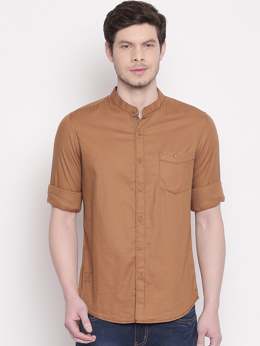 

Mufti Men Khaki Slim Fit Solid Casual Shirt