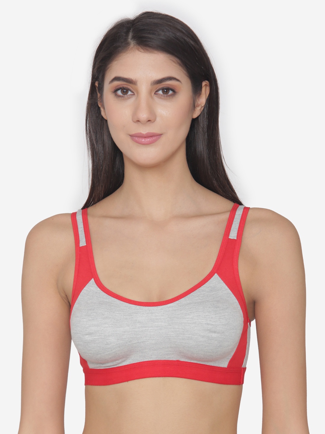 

N-Gal Red & Grey Solid Non-Wired Non Padded Sports Bra NSCB01
