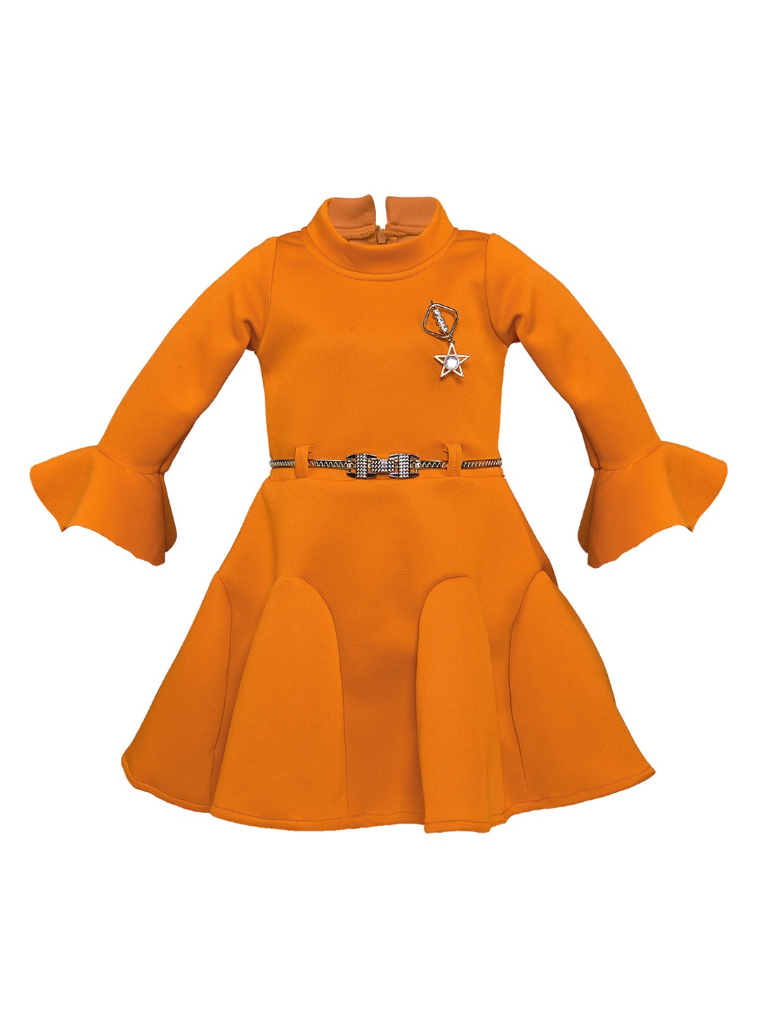 

Wish Karo Girls Orange Solid Fit and Flare Dress