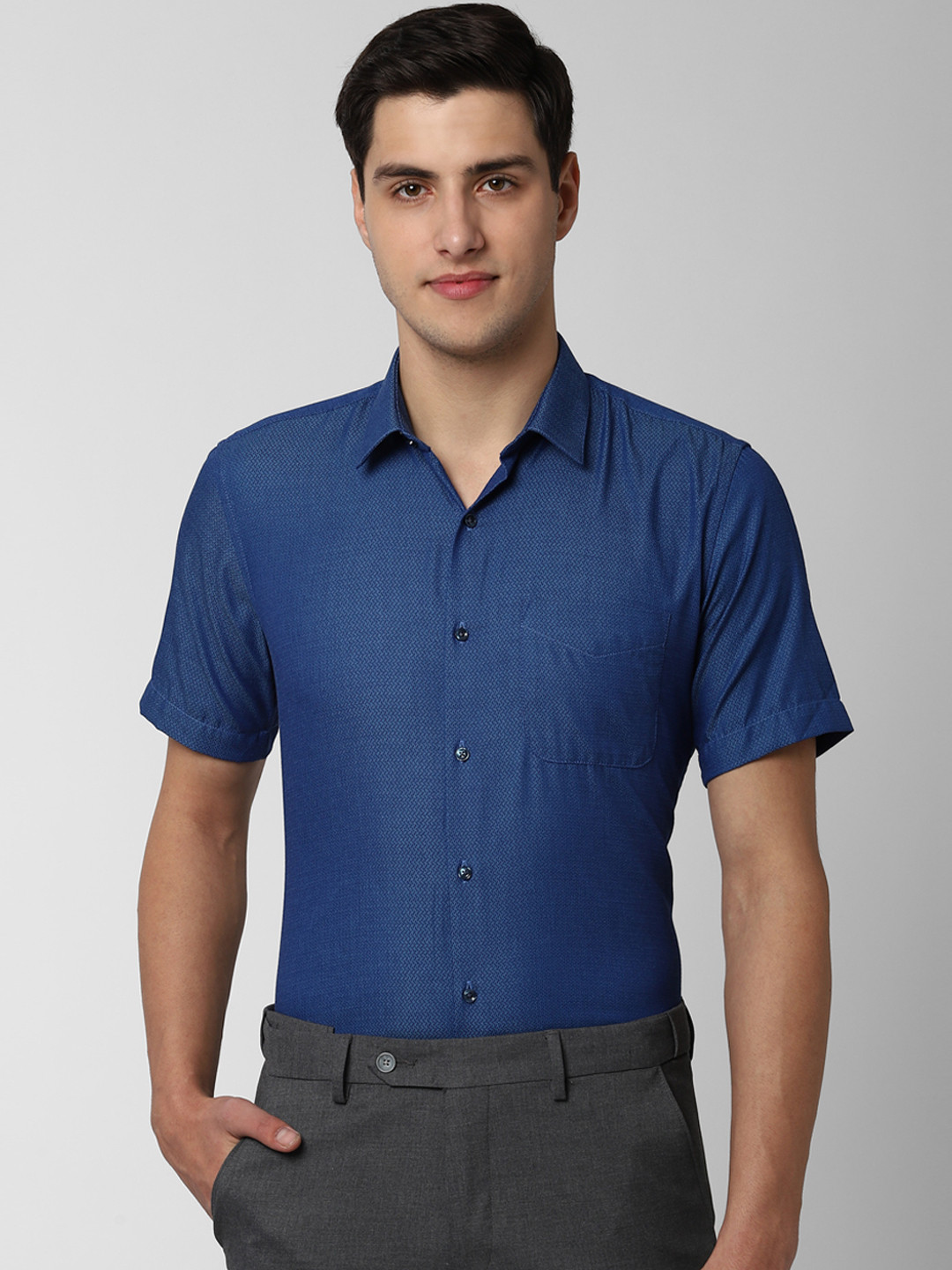 

Peter England Men Navy Blue Regular Fit Self Design Formal Shirt