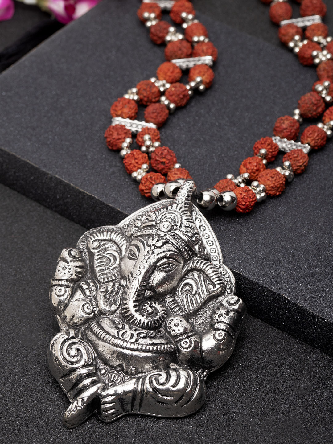 

Moedbuille Silver-Toned Handcrafted Temple Layered Oxidised Necklace