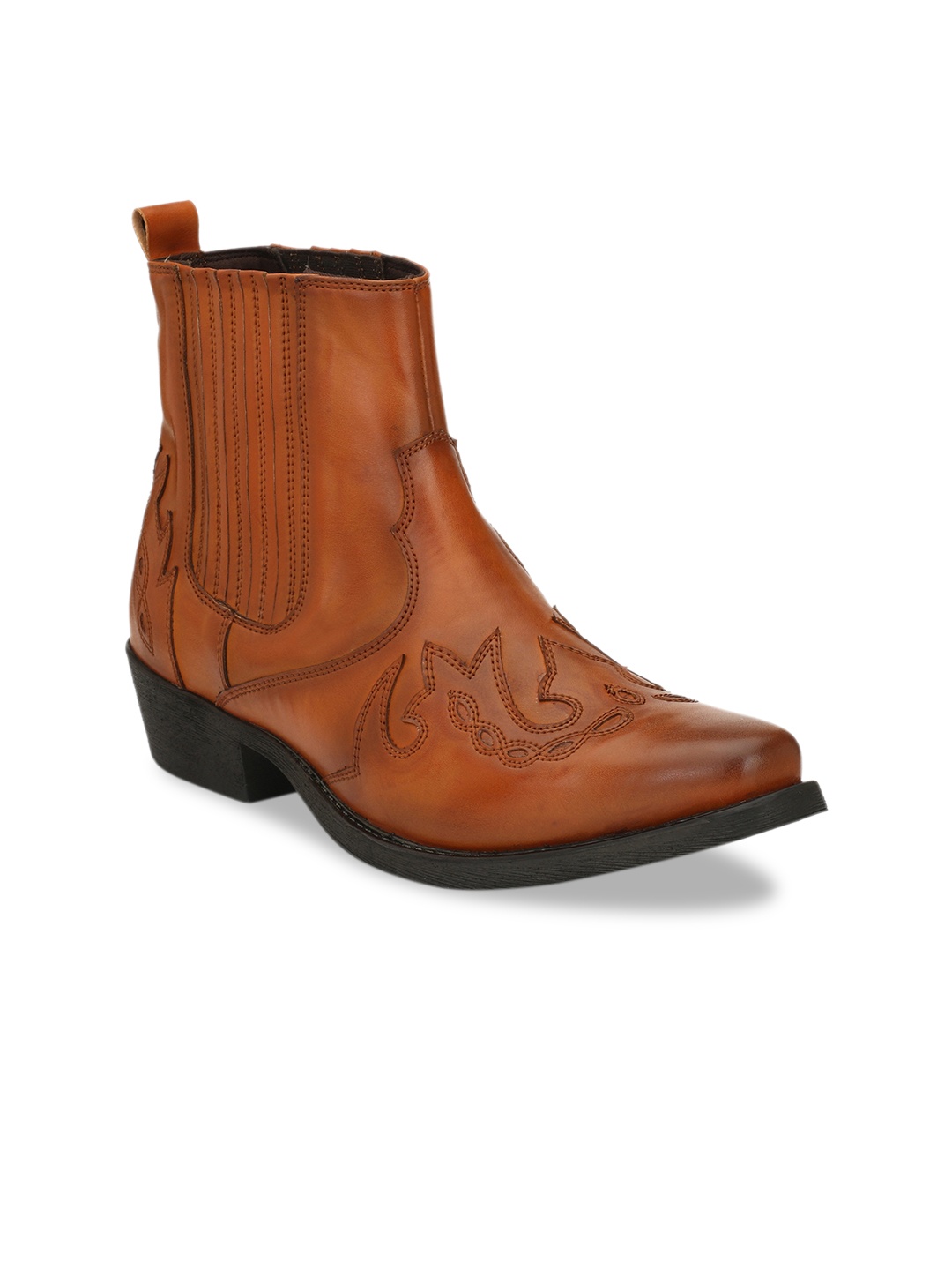 

Delize Men Tan Brown Solid Mid-Top Flat Boots