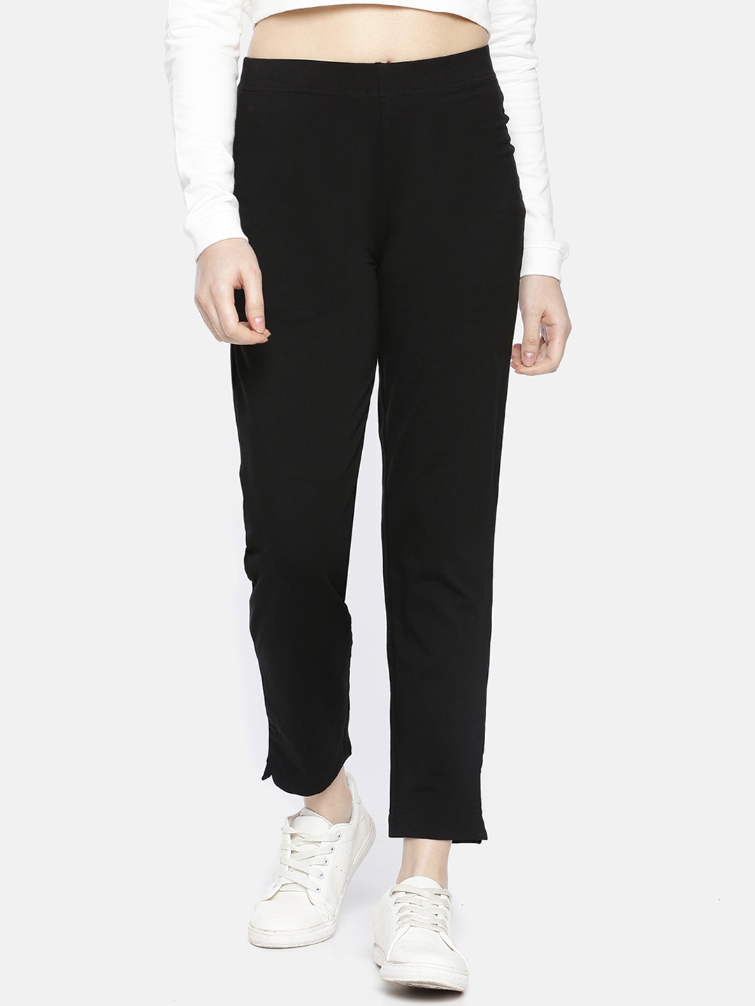 

Dollar Missy Women Black Straight Fit Solid Cigarette Trousers