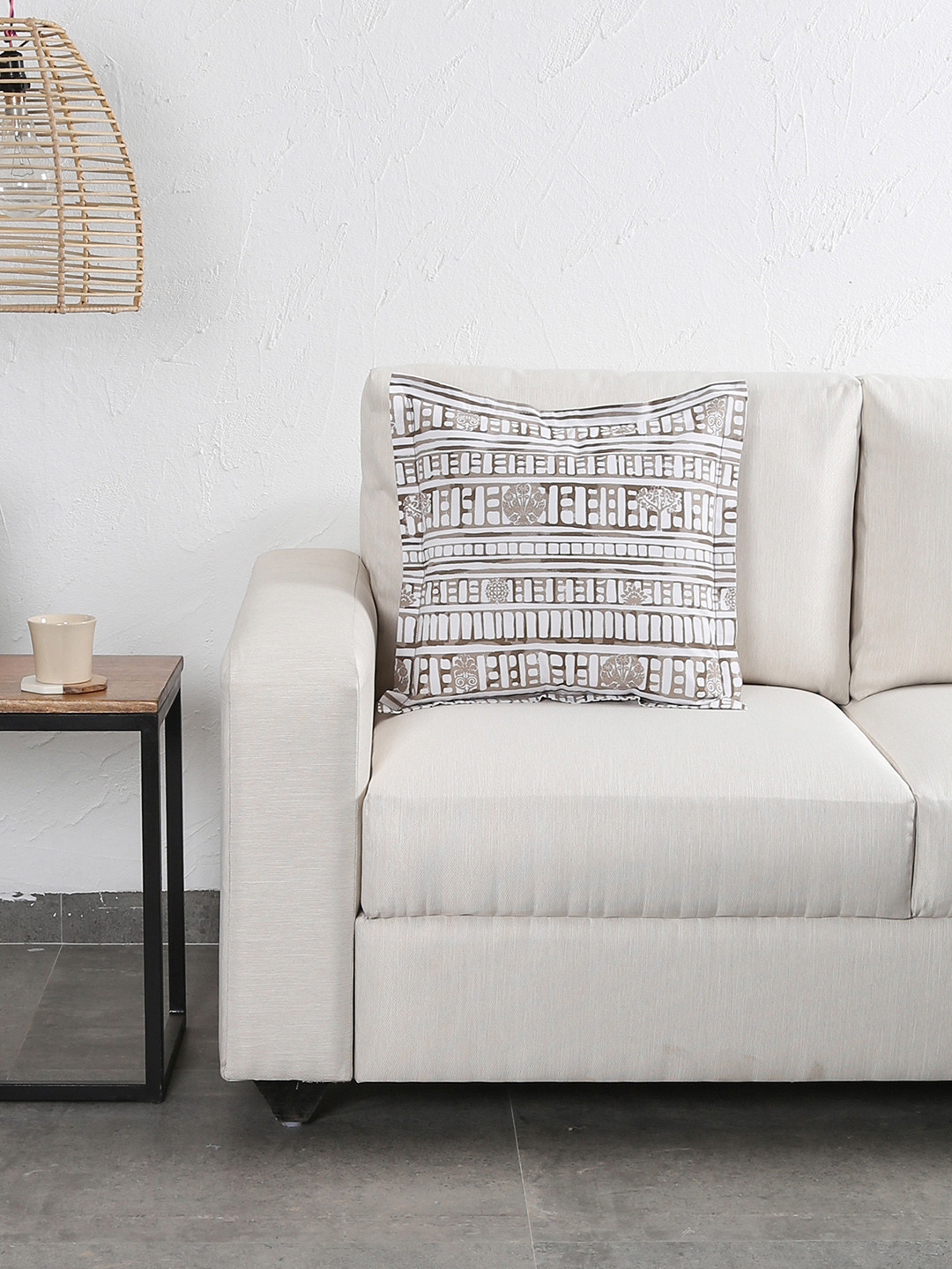 

House This Off-White & Brown Single Geometric Square Cushion Covers