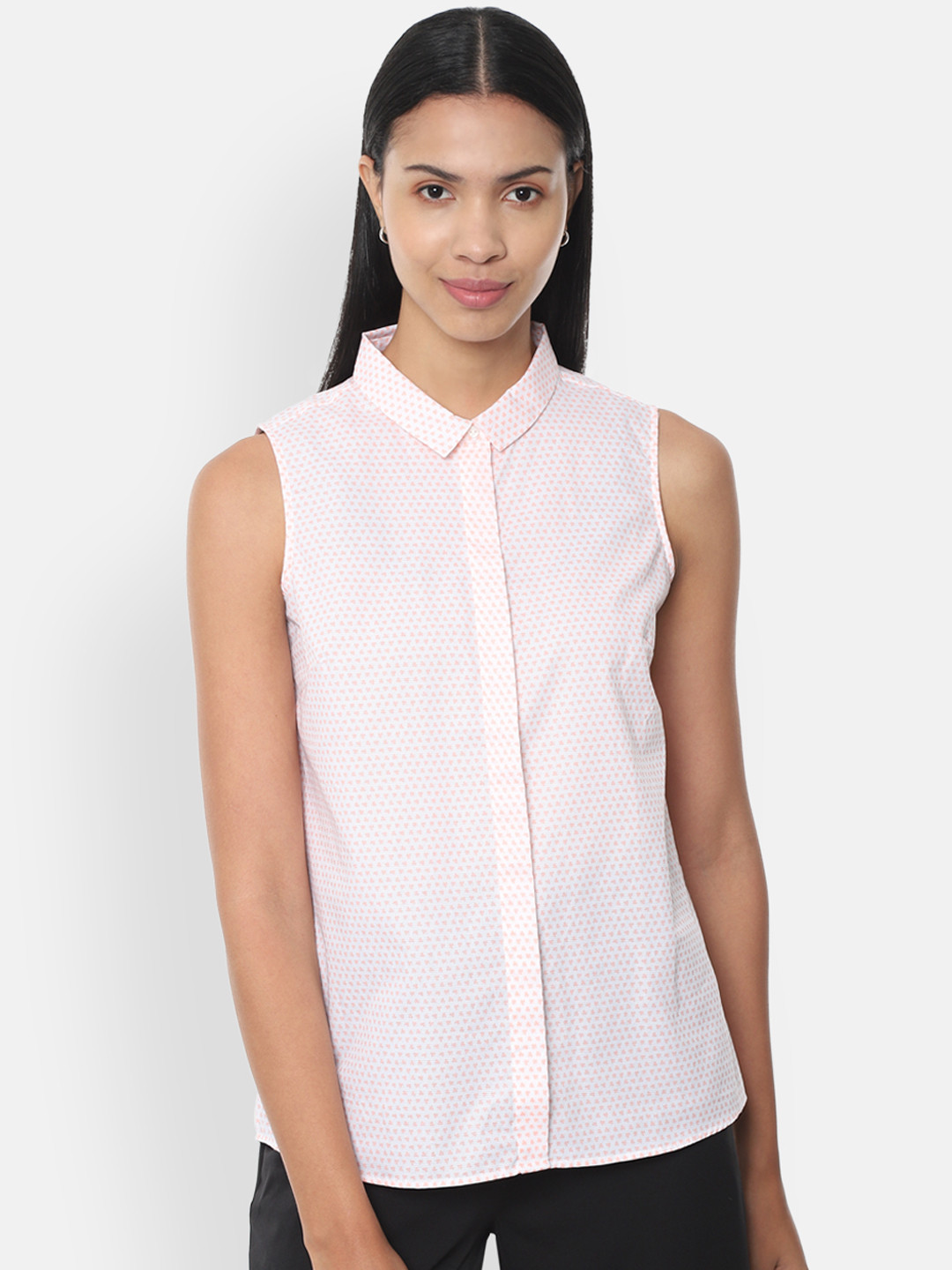 

Van Heusen Woman White & Peach-Coloured Regular Fit Printed Casual Shirt
