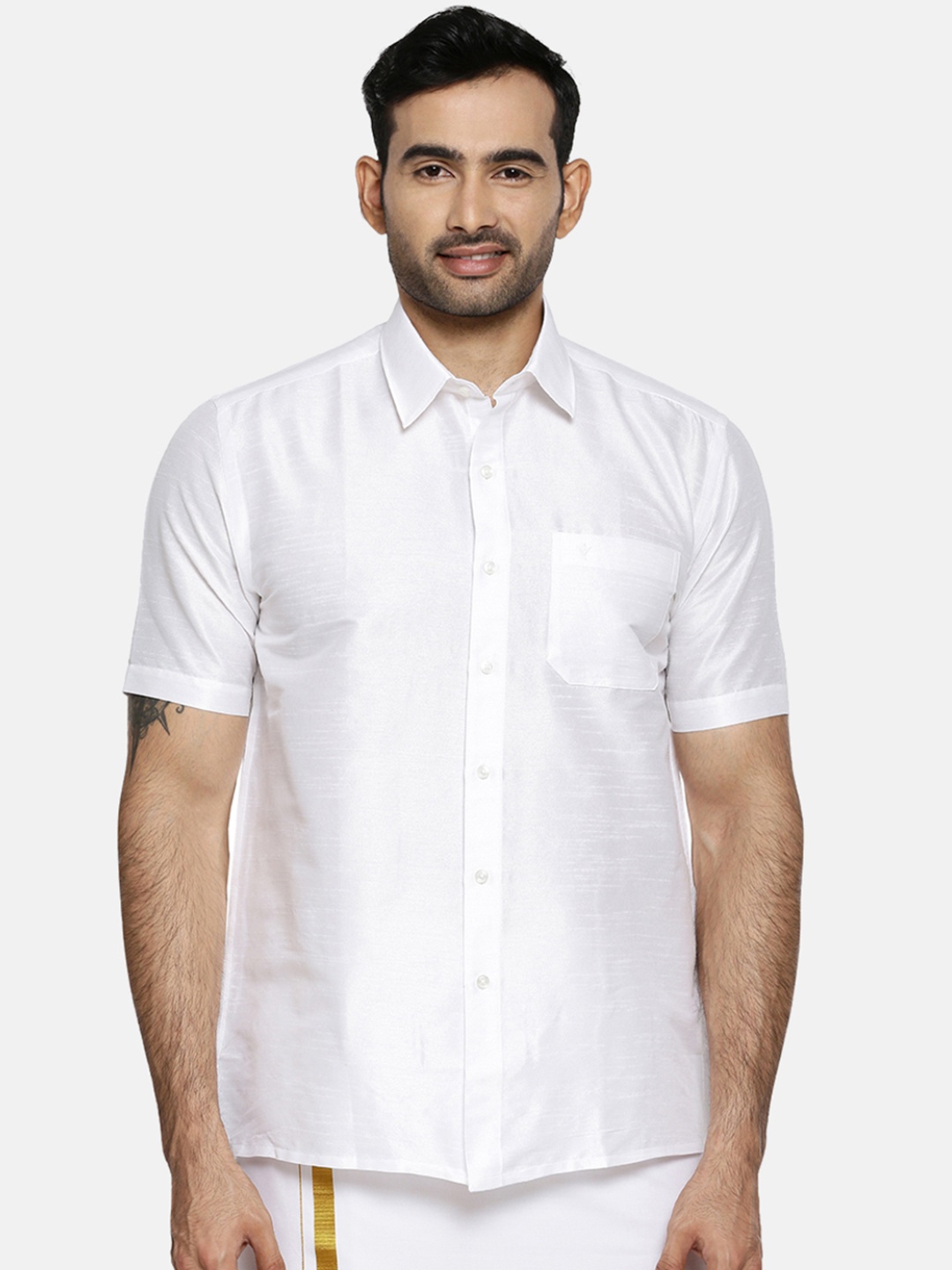 

Ramraj Men White Original Regular Fit Solid Ethnic Shirt
