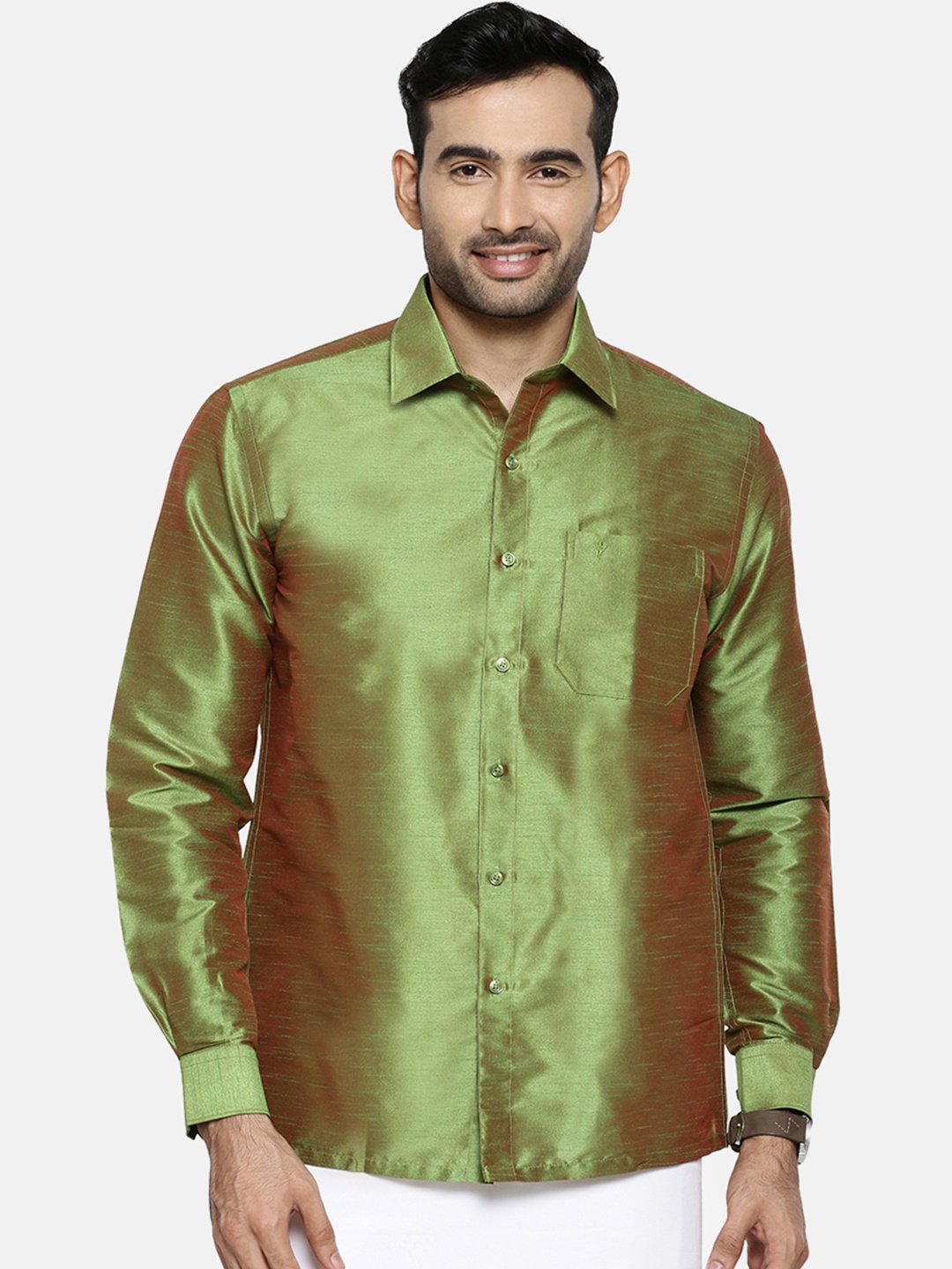 

Ramraj Men Green Original Regular Fit Solid Ethnic Shirt