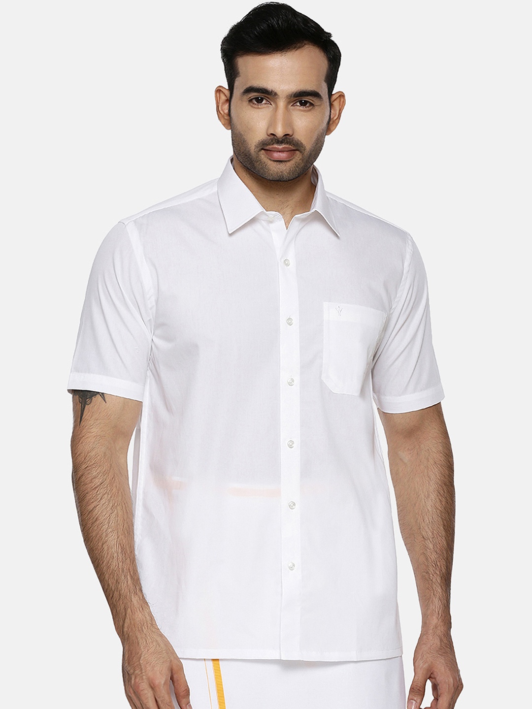 

Ramraj Men White Original Regular Fit Solid Wrinkle-Free Ethnic Shirt