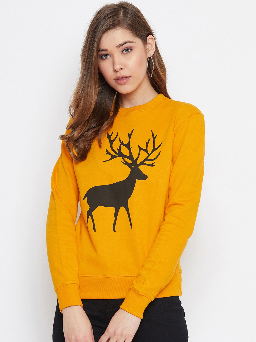 

The Dry State Women Mustard Yellow Printed Sweatshirt