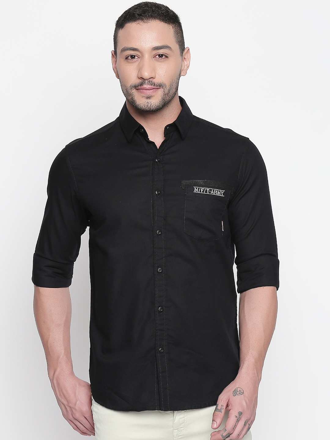 

Mufti Men Black Slim Fit Solid Casual Shirt