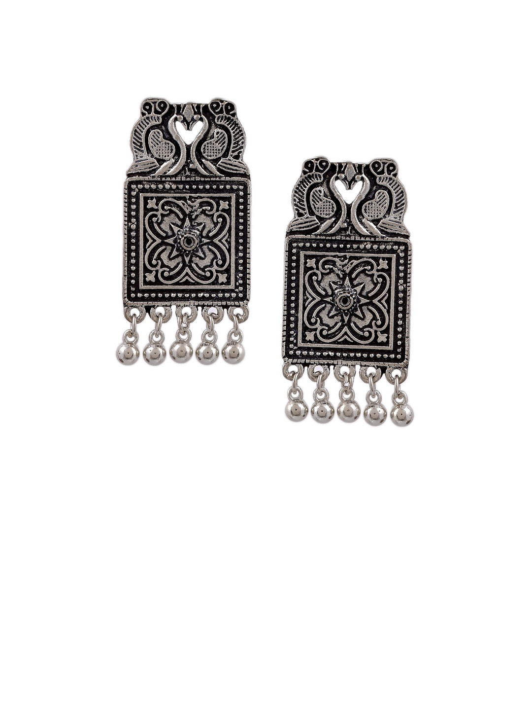 

Silvermerc Designs Silver-Plated Oxidised Geometric Drop Earrings