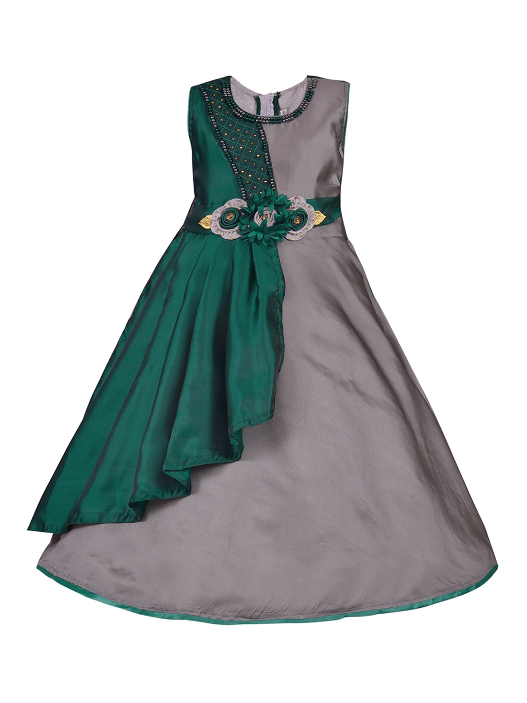 

Wish Karo Girls Green & Grey Colourblocked Fit and Flare Dress