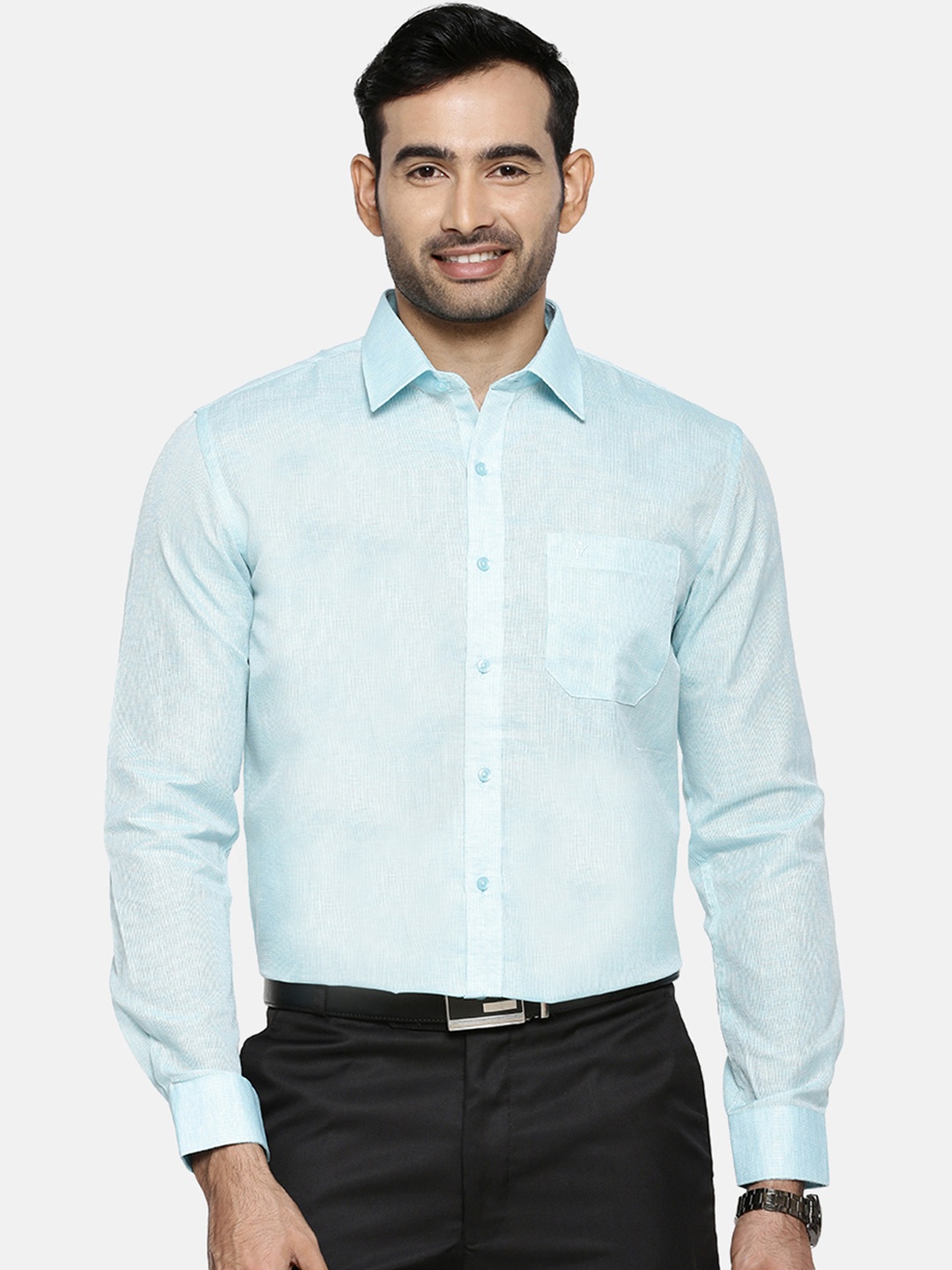 Ramraj Men Blue Original Regular Fit Solid Formal Shirt