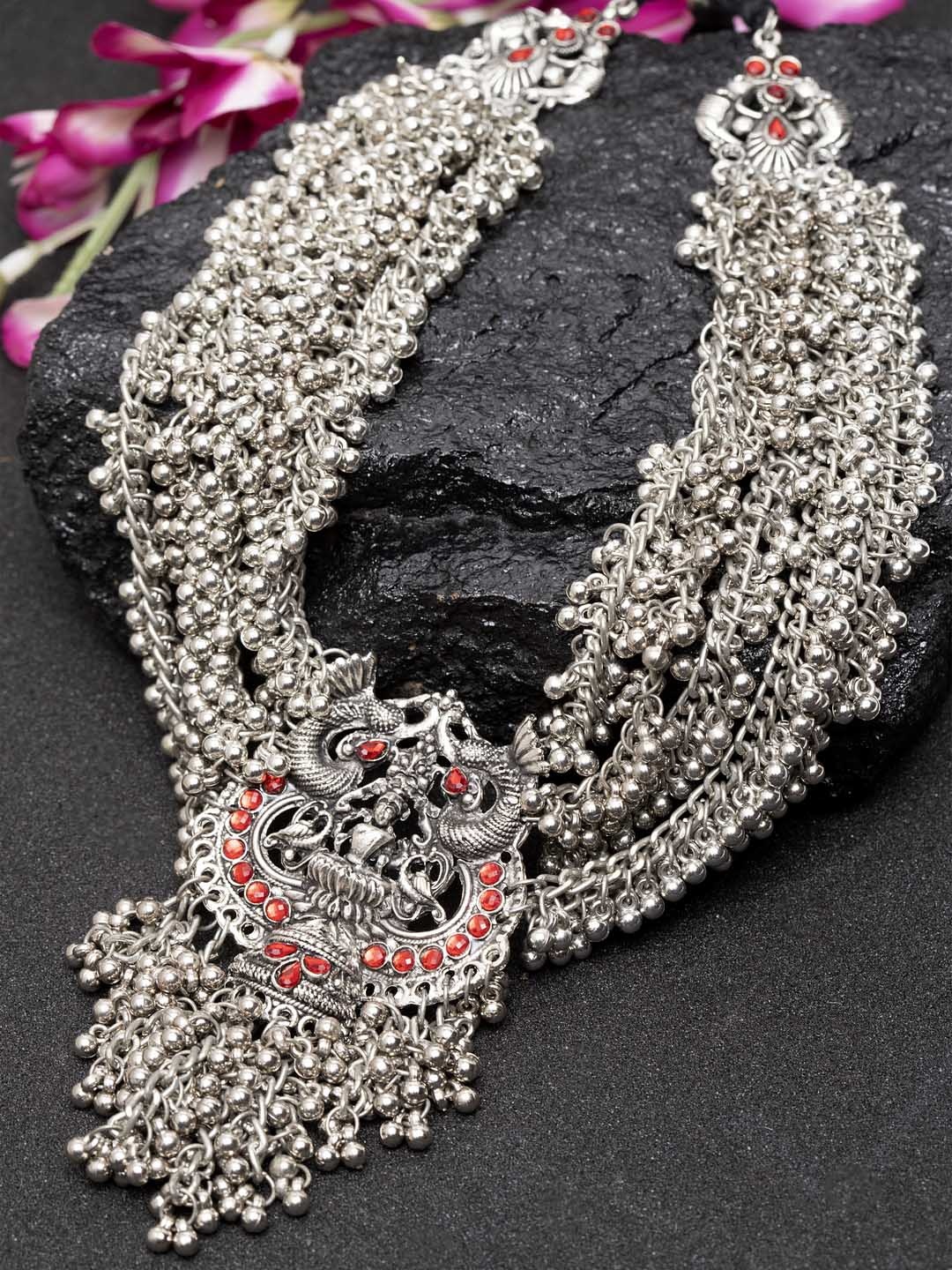 

Moedbuille Handcrafted Antique Design Silver Plated Brass Temple Necklace